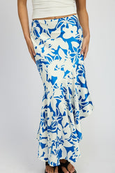 Asymmetrical Floral Ruffle Hem Maxi Skirt Emory Park